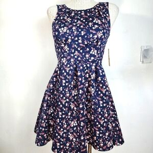 Copper Key Blue Floral Sleeveless Crew Neck Women's Dress Size SX  NWT
